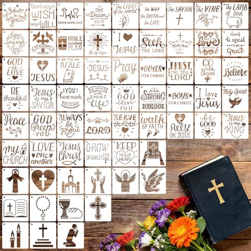 64 Pieces Small Bible Verse Stencils for Painting on Wood, 3 Inch Reusable Christian Stencil for Crafts, Plastic Motivational Quotes Word Template for Wall Rock Sign Canvas Home Decor(Bible) - style: Bible