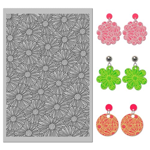 Daisy Flowers Polymer Clay Texture Mat - Daisy Blossom Texture Sheets for Polymer Clay Jewelry Making, Earring Charms, DIY Craft Supplies