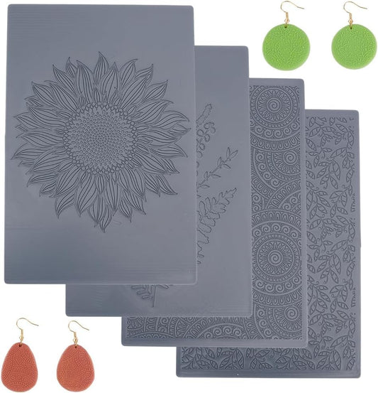 4pcs Polymer Clay Texture Sheets Set Texture Sheets Polymer Clay Works with Polymer Clay Cutter Effect as Polymer Clay Texture Roller Flowers for DIY Clay Making