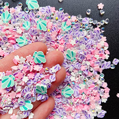 EHOPE Fake Sprinkles Resin Sprinkles Fake Candy Sprinkles Clay Sprinkles Polymer Sprinkles Polymer Clay Slices for Nail Art DIY Crafts Cake Phone Case(40G-Green Shell+Pink Cherry Blossom-44) - color: 44-Green Shell+Pink Cherry Blossom