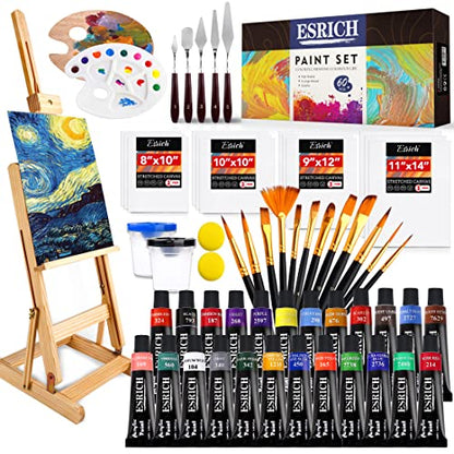 ESRICH Professional Acrylic Paint Set, 60PCS with Painting Brushes,Acrylic Paints,Easel,4 Sizes Blank Canvases,Palette, Paint Knives,Brush Cup and Art Sponges for Adults Hobbyists and Beginners - style: 60