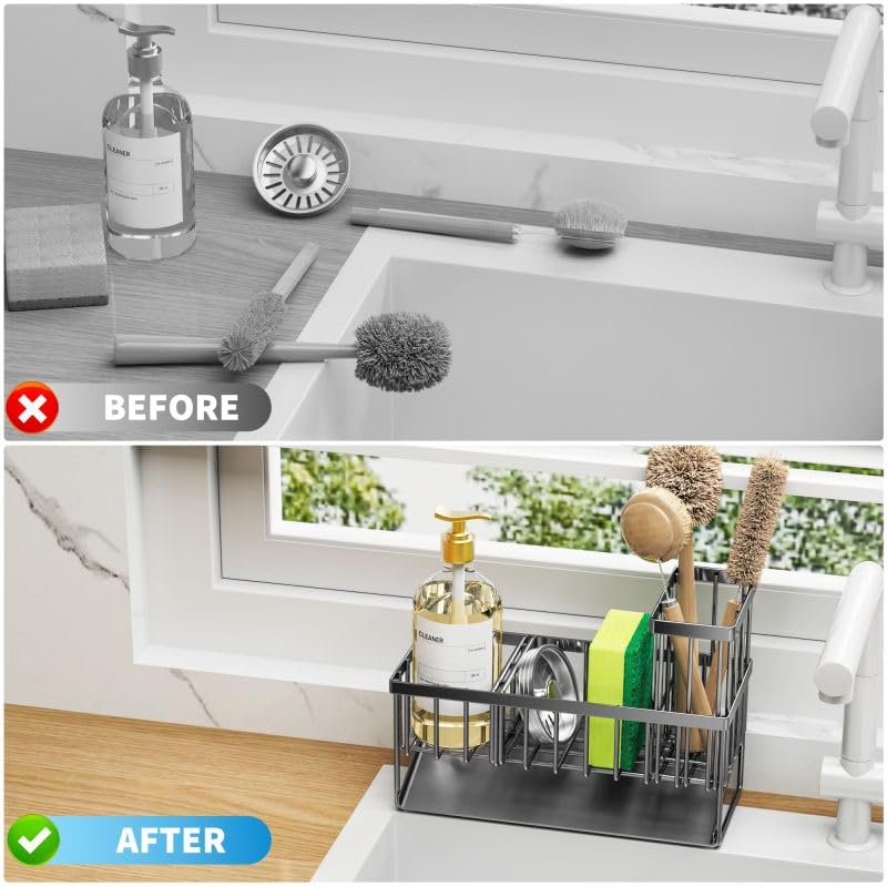 Sponge Holder for Kitchen. Sink Organizer, Dish Brush Holder, Rustproof