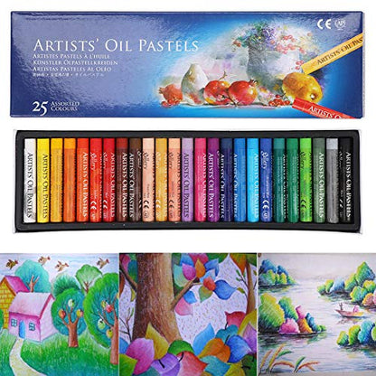KUPTOOL Oil Pastel Set,Professional Painting Soft Oil Pastels Drawing Graffiti Art Crayons Washable Round Non Toxic Pastel Sticks for Artist,Student,Beginner (25 Colors)