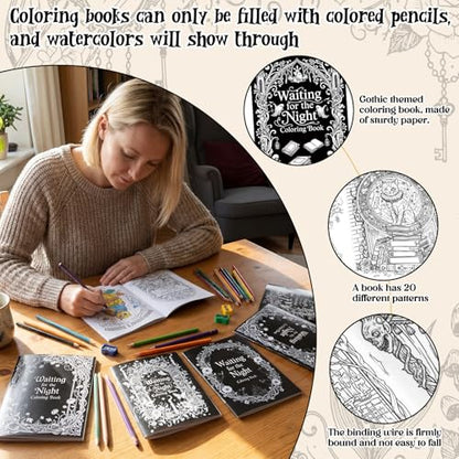 Liliful 24 Pcs Gothic Dark Romantic Coloring Book Bulk Intricate Noir Illustration Books, Ideal for Leisure Relaxation, Gothic Enthusiast Gifts & Atmospheric Creative Activities - style: Gothic