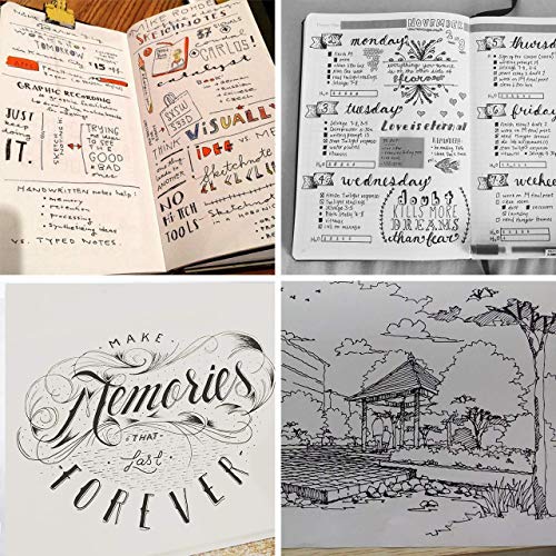 Hand Lettering Pens, Refillable Calligraphy Pens Brush Marker Pens Set Black, 4 Size for Writing, Painting, Drawing, Pack of 6