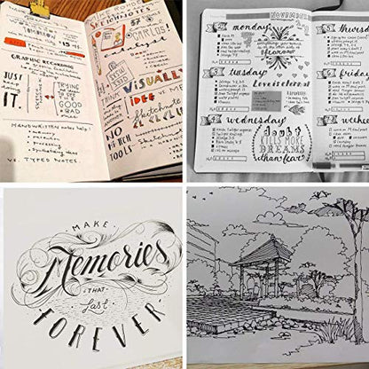 Hand Lettering Pens, Refillable Calligraphy Pens Brush Marker Pens Set Black, 4 Size for Writing, Painting, Drawing, Pack of 6