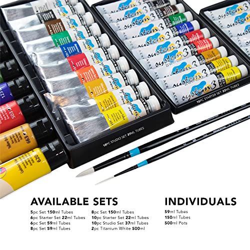 Daler Rowney System3 10-Tube Acrylic Paint Set for Adults - Acrylic Painting Supplies for Artists and Students - Acrylic Paints for Murals Canvas and More - Art Paints for Any Skill Set - style: 10 Pack Intro, Medium Body