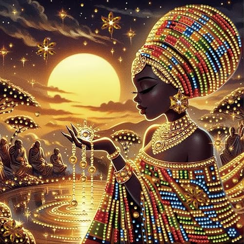 African Woman Diamond Art Kits for Adults,5D DIY Diamond Painting kit for Beginners,Round Sparkling gem Art,Diamond Mosaic Embroidery,Wall Art Home Decor,12 X12 Inch - color: African Woman
