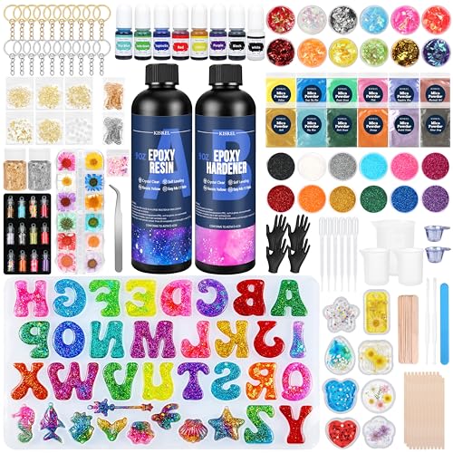 KISREL Epoxy Resin kit -18oz Clear Epoxy Resin with Silicone Alphabet Resin molds and Jewelry Making Kits, 2 Part Epoxy and Hardener for Casting Coating, Keychains, DIY Craft Decorations - size: Alphabet Molds and 8 Mini Molds