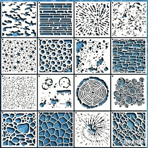 16 Pieces Stencils for Painting, Abstract Texture Mixed Media Art Supplies Crafts Reusable Layering Stencil Brick Pattern Templates for Drawing Card Making Canvas Furniture Paper (Type-B) - style: TYPE-B