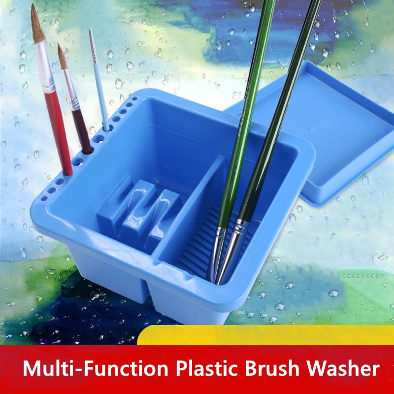 Paint Brush Cleaner Brush Holder Tray Multi-functional Paint Brush Basin Cleaner Plastic Artist Brush Cleaning Washer with Lid Brush Washing Tub for Watercolor Oil Gouache Acrylic Painting
