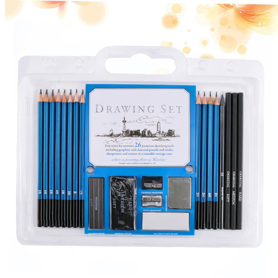 Unomor 26pcs Sketch Drawing Pencil Set for Beginners and Adults, Natural Wood Art Supplies Kit with Assorted Hardness for Sketching, Painting, and Drawing Practice