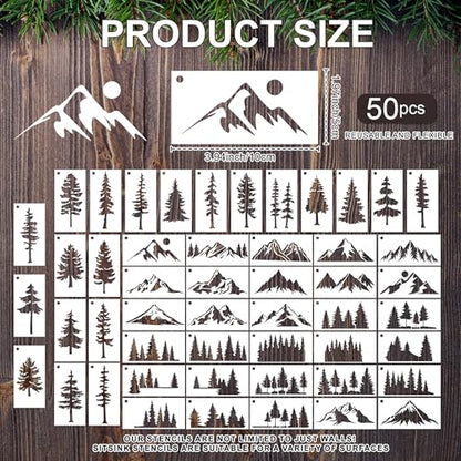 Sitsink Tree Small Stencils Reusable - Mountain Scene Stencils for Crafts Reuable, Fabric Background Card Scrapbook Journal Decorating - style: small tree