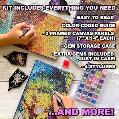 ArtSkills Diamond Painting Kit, Diamond Art Ready to Hang Framed Canvas with Storage and Accessory Kit, Mythical Wolf, 3 Stretched Canvas Panels, 14” x 7” Each - color: Mythical Wolf