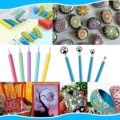 12PCS Dotting Tools Set, Clay Sculpting Tools with Double-Sided Ball Tips & 1.7OZ Air Dry Clay Glaze for Rock Painting, Pottery Embossing, Canvas Drawing & Clay Modeling Kit for Artists and Crafters