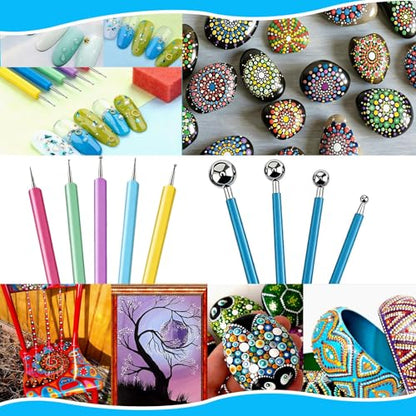 12PCS Dotting Tools Set, Clay Sculpting Tools with Double-Sided Ball Tips & 1.7OZ Air Dry Clay Glaze for Rock Painting, Pottery Embossing, Canvas Drawing & Clay Modeling Kit for Artists and Crafters