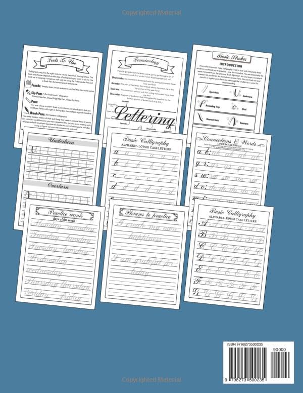 Calligraphy practice book: Modern Calligraphy and hand lettering for beginners, penmanship workbook for adults and kids to learn writing skills