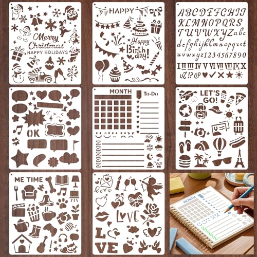 Yazhiji 8 PCS Scrapbook Stencils, Planner Stencils for Junk Journal Notebook Diary Scrapbook DIY Drawing Template Journal Stencil 5.5x6.3 Inch - style: Scrapbook Template