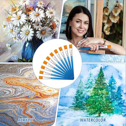 32 Pcs 1 Inch Flat Paint Brushes for Acrylic Painting Watercolor Large Acrylic Paint Brush Artist Painting Brush with Wooden Handles for Acrylic, Watercolor, Oil, Crafts, Face Body Art