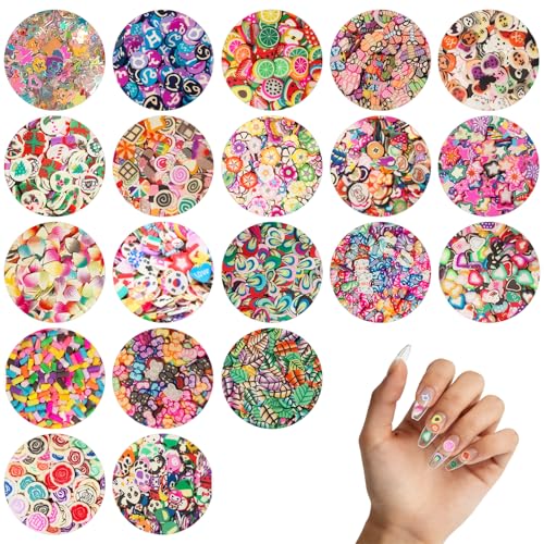10000 pcs (20 Styles) Clay Slices, VEINARDYL Nail Art Slices Charms Fruit Heart Flower 3D Polymer Clay for DIY Crafts Resin Slime Making Cellphone Decoration - color: Mixed theme - 10000pcs