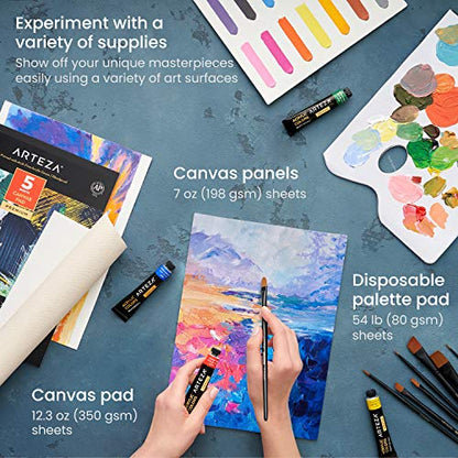 Arteza Acrylic Art Set, Includes Tabletop Easel, 12 Acrylic Paint Tubes, Palette Paper, 10 Paintbrushes, Canvas Pads & Canvas Panels, Art Supplies for Beginners and Professional Artists - style: Art Set with Easel
