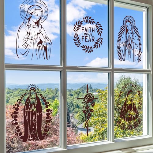 Sitsink Religious Stencils for Crafts Reusable - 12 Pcs Chiristian Cross Inspirational Stencils for Wood Burning Wall Furniture Decor Drawing Template - style: religious