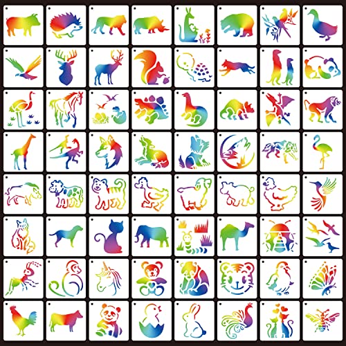 64 Pieces Stencils for Painting, Small Reusable Animal Stencil, Art Craft Template for Painting on Wood, Wall, Fabric, Rock, Chalkboard, Sign, DIY Art Scrapbook Projects(Animal) - style: Animal