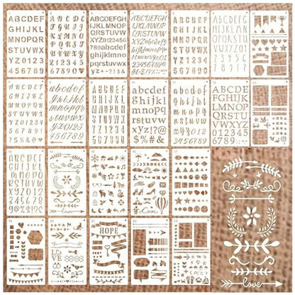 24 Pieces Stencils for Painting, Abstract Texture Mixed Media Art Supplies Crafts Reusable Layering Stencil Brick Pattern Templates for Drawing Card Making Canvas Furniture Paper (Type-C) - style: TYPE-C