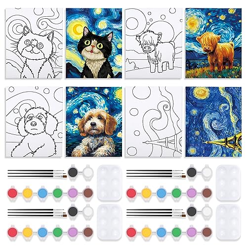 VOCHIC 4 Pack Sip and Paint Kit, Pre Drawn Canvas for Painting for Adults, Girls Night, Couples Painting Kit Date Night Games with Pictures to Paint Starry Sky Party Supplies (8 x 10 in) - size: 8x10, style: style 6