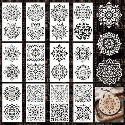 12 Sheets Mandela Painting Stencils, 24 Styles Mandela Dot Drawing Templates Reusable Geometric Border Stencil for Painting on Wall Wood Home Decor - style: Mandela