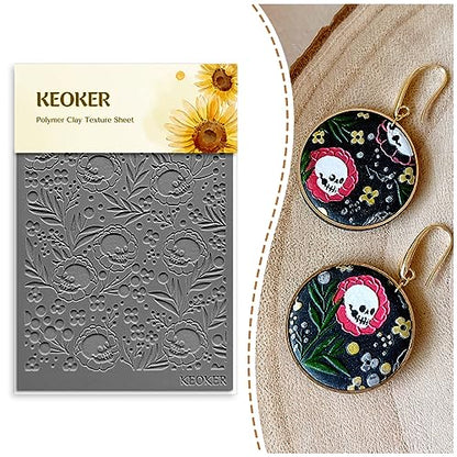 Keoker Texture Sheets for Polymer Clay, Clay Texture Mat for Making Earrings Jewerly, Halloween Polymer Clay Earrings Tools (No.3) - color: Fall polymer clay texture sheets 3