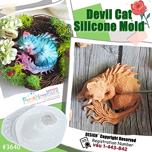 Devil Cat Epoxy Resin Silicone Mold Horned Dragon Kitten Spirit Animal for Polymer Clay, Soap, Candle, Jewelry Making Large Around 3inch - color: Devil Cat