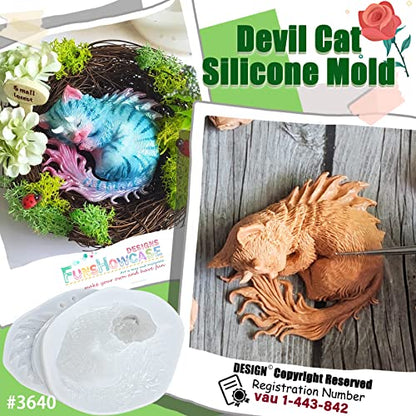 Devil Cat Epoxy Resin Silicone Mold Horned Dragon Kitten Spirit Animal for Polymer Clay, Soap, Candle, Jewelry Making Large Around 3inch - color: Devil Cat