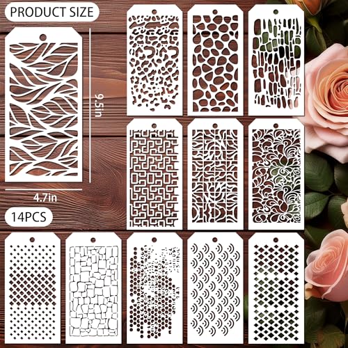 14 PCS Stencils Texture Stencils for Painting Crafts Reusable Art Deco Stencil for Home Cake Decorating DIY Templates - size: Shape Stencils