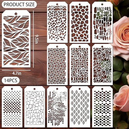 14 PCS Stencils Texture Stencils for Painting Crafts Reusable Art Deco Stencil for Home Cake Decorating DIY Templates - size: Shape Stencils