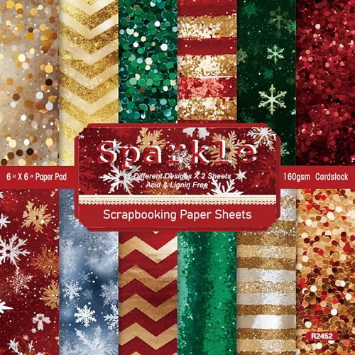 Christmas Scrapbook Paper Pad 6x6, 24 Sheets Premium Glitter Cardstock for Card Making, DIY Crafts, Journaling, Holiday Decorations, Wrapping, Scrapbooking Supplies for Christmas Projects - color: Christmas, size: 6"×6"