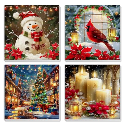 HEIBAGO 4 Pack Christmas Framed Paint by Numbers Kit for Beginner, Adult Paint by Number Kits, DIY Painting by Numbers for Adults, Small Easy Acrylic Oil Painting for Wall Decor 8 x 8 Inch - color: BK4ZH005