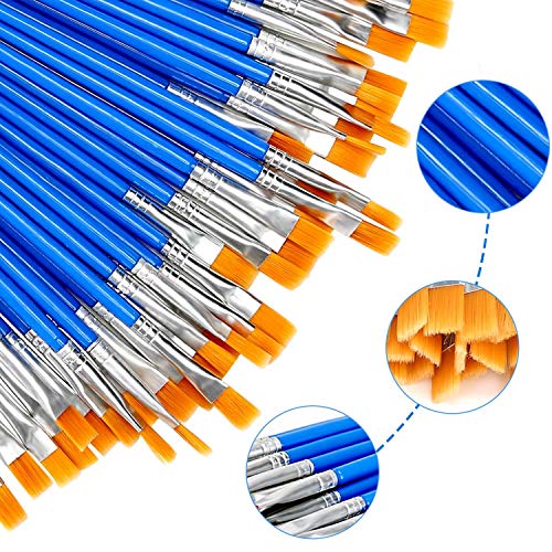 30Pcs Small Paint Brushes Kids for Acrylics Painting, Flat Nylon Hair Paint Brush Bulk Handle Oil Watercolors Painting Brushes for Students, Children and Adult, Blue - color: Blue