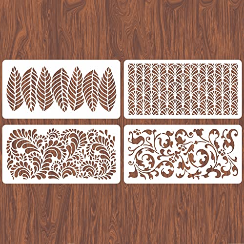 INFUNLY 4pcs Floral Wall Stencil Fern Pattern Reusable Stencil for Painting on Wood, Wall, Tile, Canvas, Paper, Fabric, Furniture and Floor Bedroom Decor - color: Islamic Floral Wall Stencil