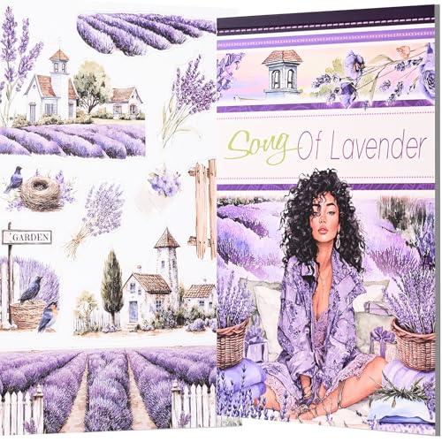 YagCu Junk Journal Sticker Book, Lavender Journaling Stickers, Purple Scrapbook Supplies, Pre-Cut Aesthetic Scrapbooking for Adults, Decorative Ephemera Bullet Planner DIY Arts Craft Collage - color: Song of Lavender