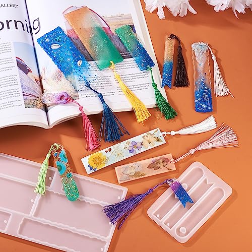 Craftdady 2Pcs Resin Bookmark Mold Rectangle Oval Flag Silicone Resin Molds with 20Pcs Bookmark Tassels 10 Colors for Epoxy Resin Casting - color: Transparent, Bookmarks