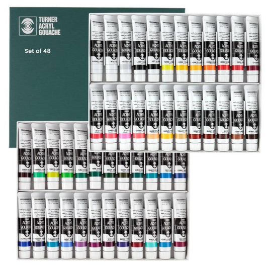 Turner Acrylic Paint Set Artist Acryl Gouache - Super Concentrated Vibrant Acrylics, Fast Drying, Velvety Matte Finish - [Set of 48 | 20 ml Tubes]