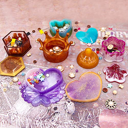EuTengHao Resin Molds 43Pcs Silicone Molds for Resin, Epoxy Crown Shape Mold Heart Shape Mold with Mica Powder for Storage Box Jewelry Trinket Container DIY Resin Casting Crafts