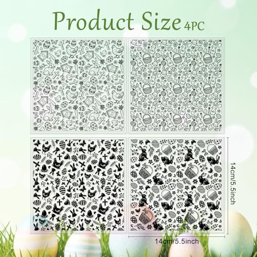 CHGCRAFT 4 Pcs Easter Polymer Clay Texture Sheets Easter Eggs Silicone Texture Stamp Chickens Clay Texture Mat Bunnies Modeling Pattern Pad for Jewelry and Clay Earrings Tools, 5.5x5.5 inch - style: Easter Chickens