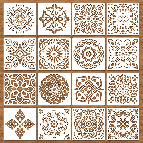 16 Pcs Mandala Stencils for Painting, 6x6 Inch Reusable Abstract Layering Stencils for Crafts Painting on Wood Floor Window Art Scrapbook Drawing Decoration - style: Mandala Stencils-2