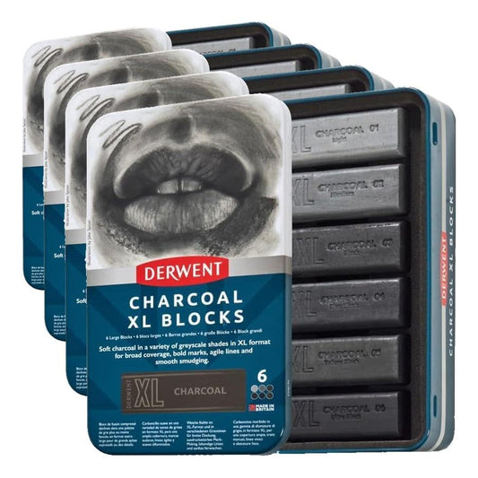 Derwent Charcoal XL Blocks 6 Tin, Set of 6, 60mm Extra-Large Block, Naturally Water-soluble, Ideal for Sketching, Drawing and Expressive Mark Making, Professional Quality (2306196) (Pack of 4) - color: Assorted Dark Colors, size: 6 Count (Pack of 4), styl