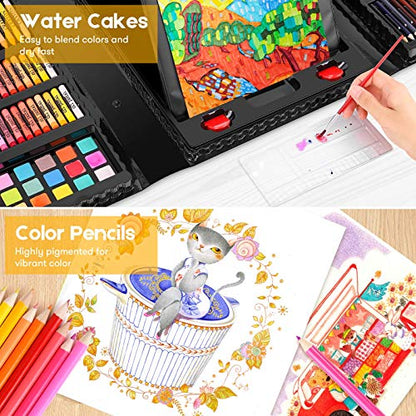 iBayam Art Kit, 251-Pack Art Supplies Drawing Kits, Arts and Crafts Gifts Box for Adult, Art Set Case with Trifold Easel, Scratch Paper, Sketch Pad, Coloring Book, Crayons, Pencils - color: Black