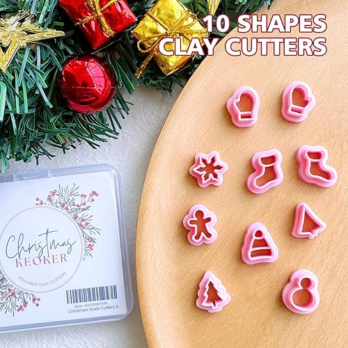 KEOKER Christmas Polymer Clay Cutters - 10 Shapes, Christmas Tree Cutters for Polymer Clay Earrings - color: studs clay cutters