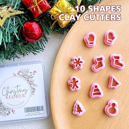 KEOKER Christmas Polymer Clay Cutters - 10 Shapes, Christmas Tree Cutters for Polymer Clay Earrings - color: studs clay cutters