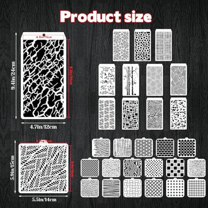 30 Pcs Abstract Layering Stencils for Painting, Reusable Mixed Media Stencils with Geometric Crackle Bubble Camo Splatter Tree Leaf Patterns, DIY Craft Templates for Walls Canvas Cards Airbrush Art